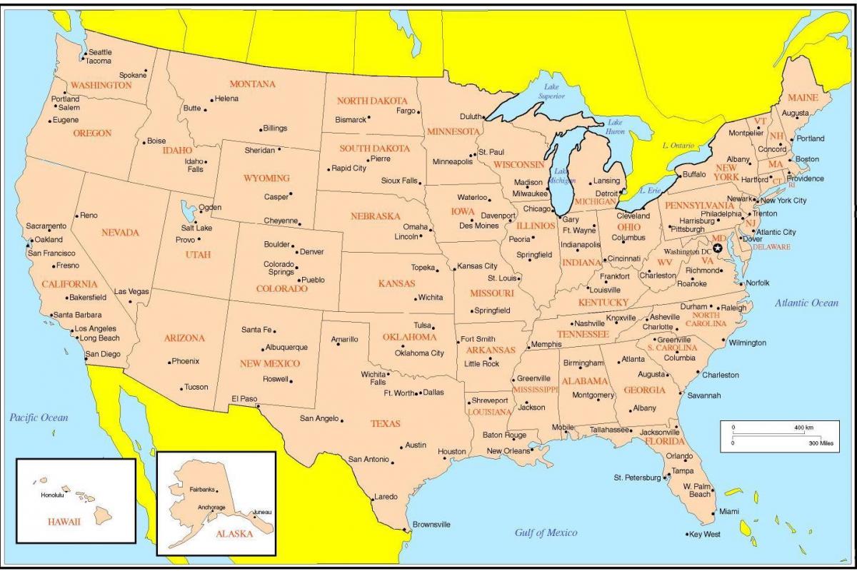 Карта США с основными городами